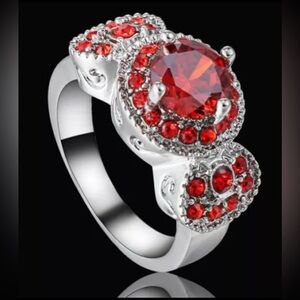 RUBY CZ W/ACCENTS-SILVER FILLED RING-SIZE 6